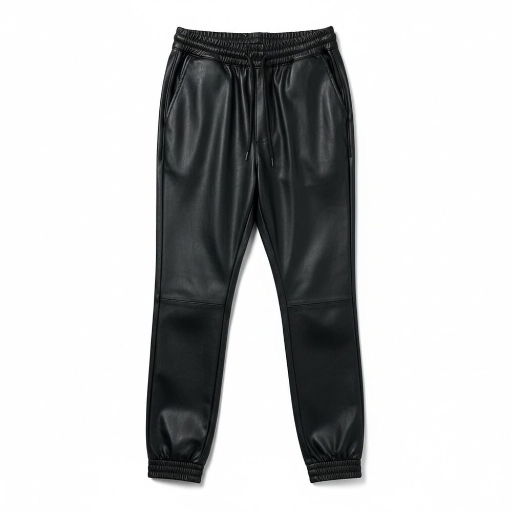 DICTIONARY Black Faux Leather Jogger Pants Elastic Waist  Womens Size S‎